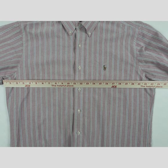 Vintage Ralph Lauren Men’s Classic Fit Button Up Shirt | Pink Blue Stripe Size M - Picture 9 of 9